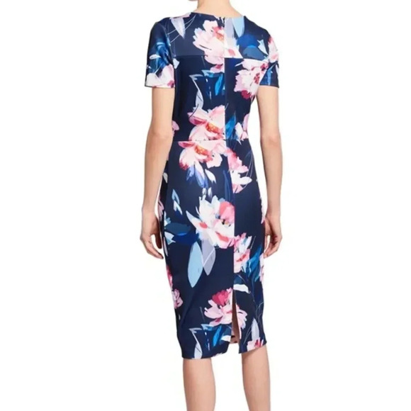 Alexia Admor Dress Short Sleeve A Line Scuba Floral Print Navy Blue Size XL - Picture 5 of 10